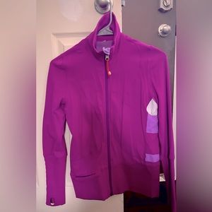 Lululemon warm-up jacket, plum and gray(ish) sides, no tag but size xs